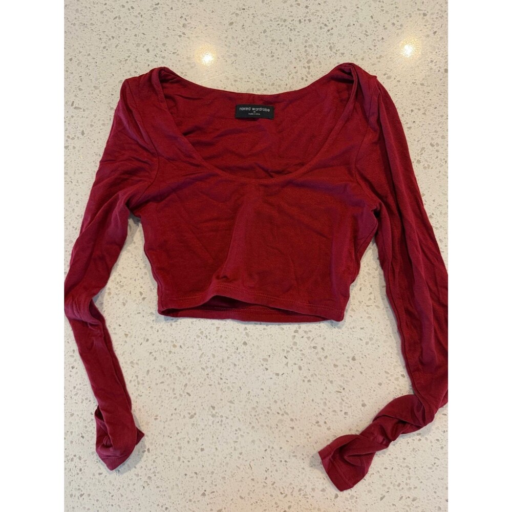 naked wardrobe Burgundy Long Sleeve Cropped Top NWOT XS